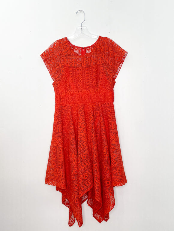 Anthropologie Maeve Deep Orange Geometric Lace Dress Size 6
