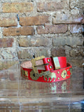 Traditional Swiss Belt - Appenzell region - Hand-Crafted Red Leather Brass Decoration