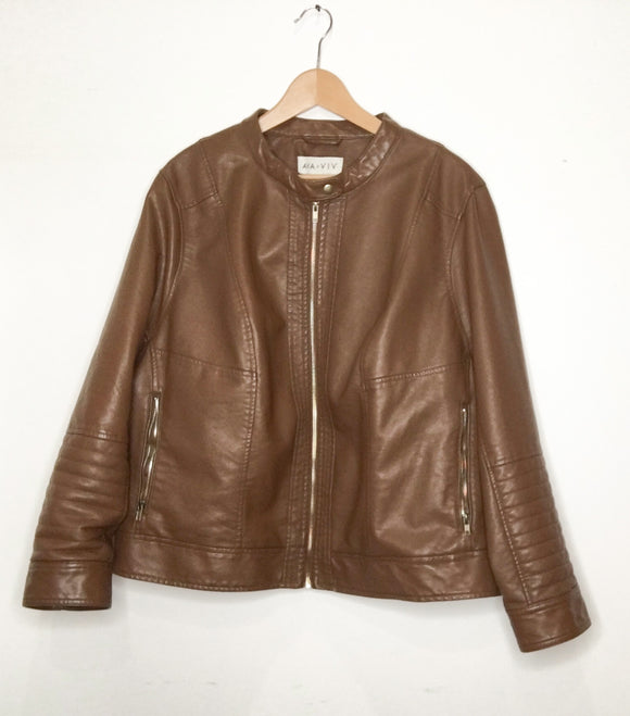AVA VIV Brown Faux Leather Jacket | Size 4x