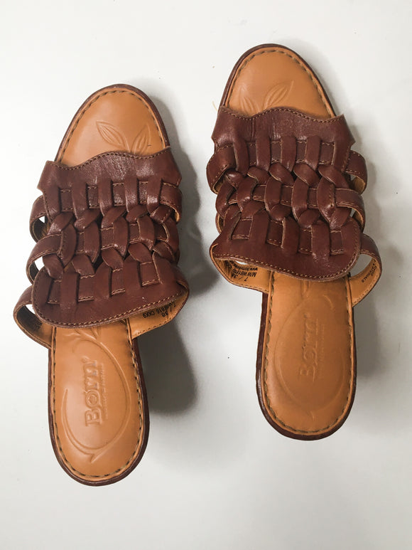 Born Chestnut Brown Woven Leather High Heels | Size 7/38