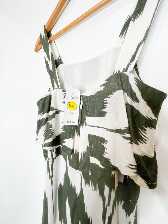 Ann Taylor Loft Olive Green & White Summer Dress | Size XS
